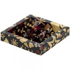 Коробка на 9 конфет с окошком "Золотая ёлка" 15,5х15,5х3 см 050126 ф