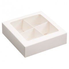 Коробка на 4 конфеты с окошком Белая 12,6х12,6х3,5 см 5 шт