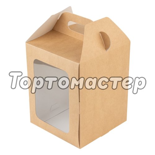 Коробка для кулича с фронтальной загрузкой Крафт 15х15х18 см КУ-671