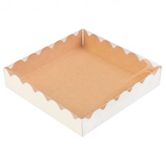Коробка для сладостей с прозрачной крышкой Крафт 15х15х3 см 4318579