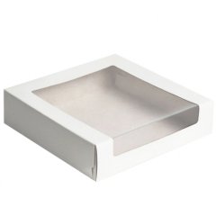 Коробка для торта/зефира с окном Белая ForGenika 22,5х22,5х6 см