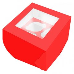 Коробка на 4 капкейка с окошком Красная 16х16х10 см