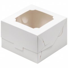 Коробка для бенто-торта с окном Белая 16х16х8 см 070620 ф