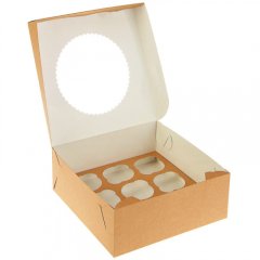 Коробка на 9 капкейков с окошком Белая/Крафт 25 шт OSQ MUF 9