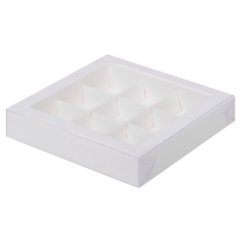 Коробка на 9 конфет с прозрачной крышкой Белая 5 шт КУ-00550, КУ-550