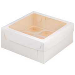 Коробка на 4 капкейка с окошком Белый 16х16х10 см 040810