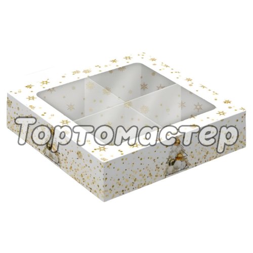 Коробка на 4 конфеты с окошком Золотые звёзды 12,6х12,6х3,5 см 5 шт ТИ-00194   ТИ-194