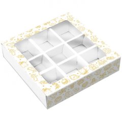 Коробка на 9 конфет с окошком Новый Год! 13,8х13,8х3,8 см КУ-419