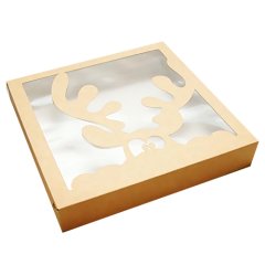 Коробка для печенья/конфет с окном "Олень" крафт 20х20х3см У00643