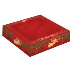 Коробка на 4 конфеты с окошком Ангелок на Новый год 12,6х12,6х3,5 см ТИ-00193    ТИ-193