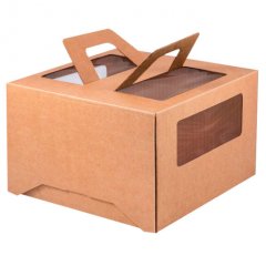 Коробка для торта с окном и ручкой Крафт 28х28х20 см