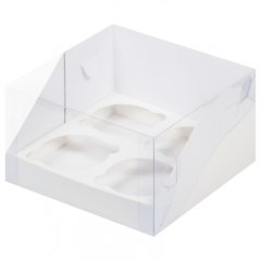 Коробка на 4 капкейка с пластиковой крышкой Белая 50 шт 040273