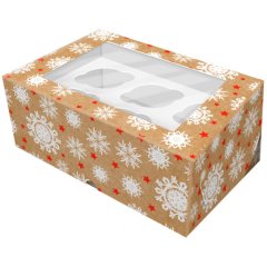Коробка на 6 капкейков с окошком Снежинки 25х17х10 см КУ-411