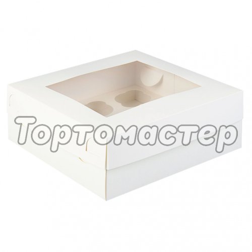 Коробка на 9 капкейков с окошком Белая 25х25х10 см