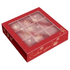 Коробка на 9 конфет с окошком Золотая гирлянда 13,8х13,8х3,8 см КУ-00735    КУ-735
