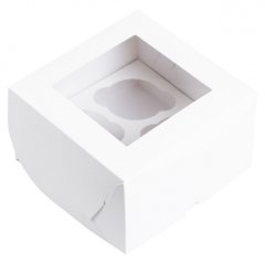 Коробка на 4 капкейка с окном Белая 16х16х10 см