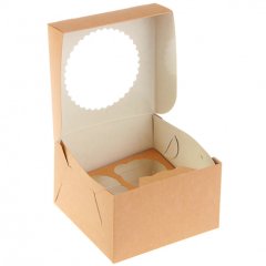 Коробка на 4 капкейка с окошком Белая/Крафт OSQ MUF 4