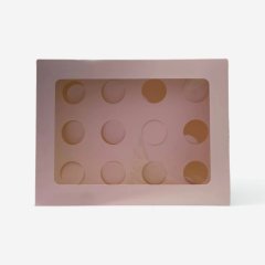 Коробка на 9 капкейков с окном розовая 23,5х23,5х10 см 040860