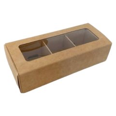 Коробка на 3 конфеты с окошком Крафт 13х5х3 см КУ-559