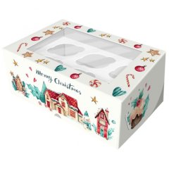 Коробка на 6 капкейков с окном "С Рождеством!" 25х17х10 см 5 шт КУ-416