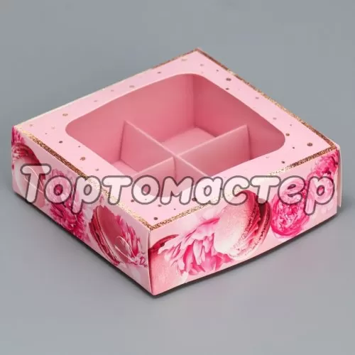 Коробка на 4 конфеты с окном "Розовое настроение" 10,5х10,5х3,5 см 9319603