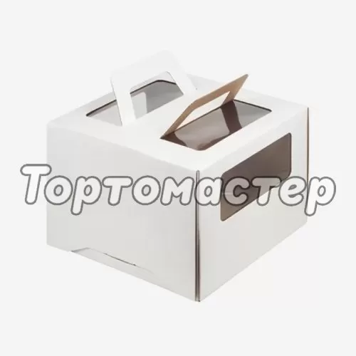 Коробка для торта с окном и ручкой белая 30х30х22 см 019030