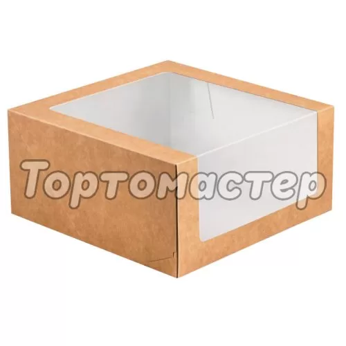 Коробка для торта с окном крафт 22,5х22,5х11 см 