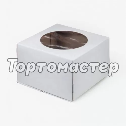 Коробка для торта с круглым окном белая 24х24х24 см 018800