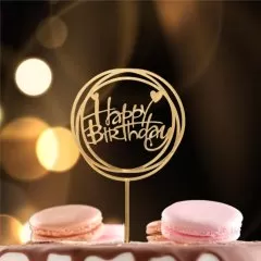 Топпер декоративный акриловый "Happy Birthday. Рамка" Золотой 3960647, Топ-39