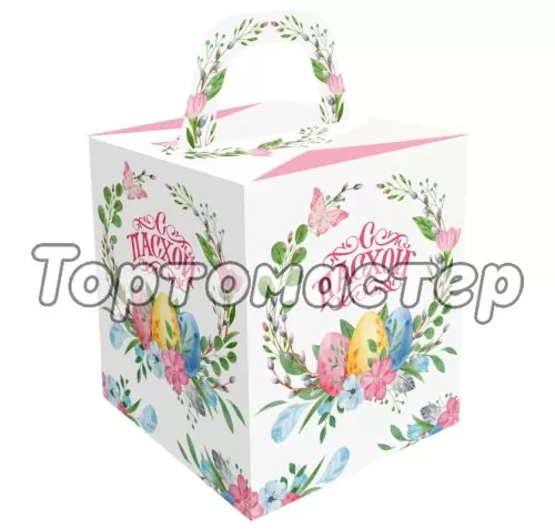 Коробка для кулича "Пасхальный венок" 15х15х18 см КУ-00769, КУ-769