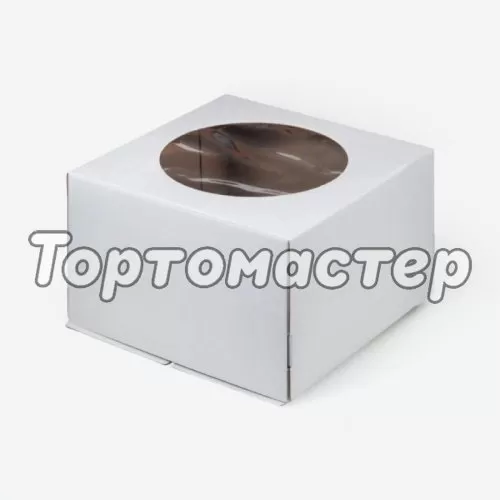 Коробка для торта с круглым окном белая 24х24х18 см 011200
