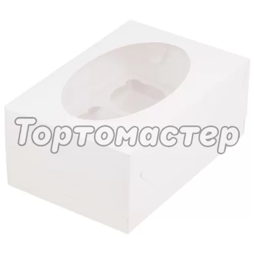 Коробка на 6 капкейков с окном белая 23,5x16x10 см 040310