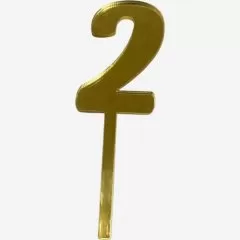 Топпер декоративный акриловый "Цифра 2" Золото 9,5х3 см 