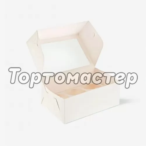 Коробка на 6 капкейков с окном белая 25х17х10 см 425101, ForG MUF 6 PRO I W W,    КУ-080, 00062