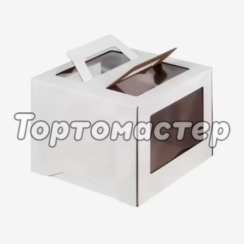 Коробка для торта с окном и ручкой белая 28х28х20 см 019000 ф