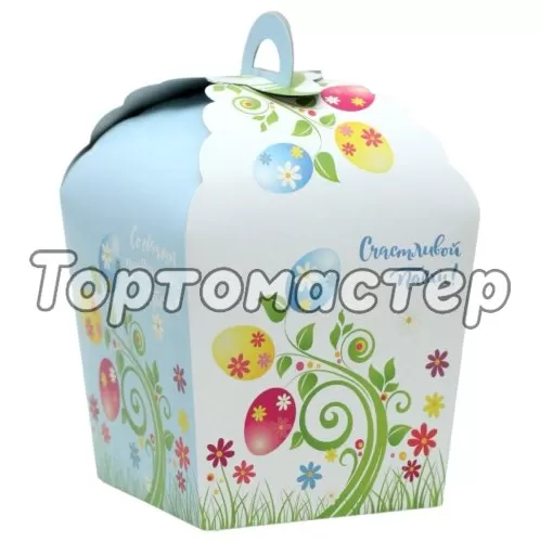 Коробка для кулича "Пасхальные яйца на веточке" 17х17х26 см КУ-270